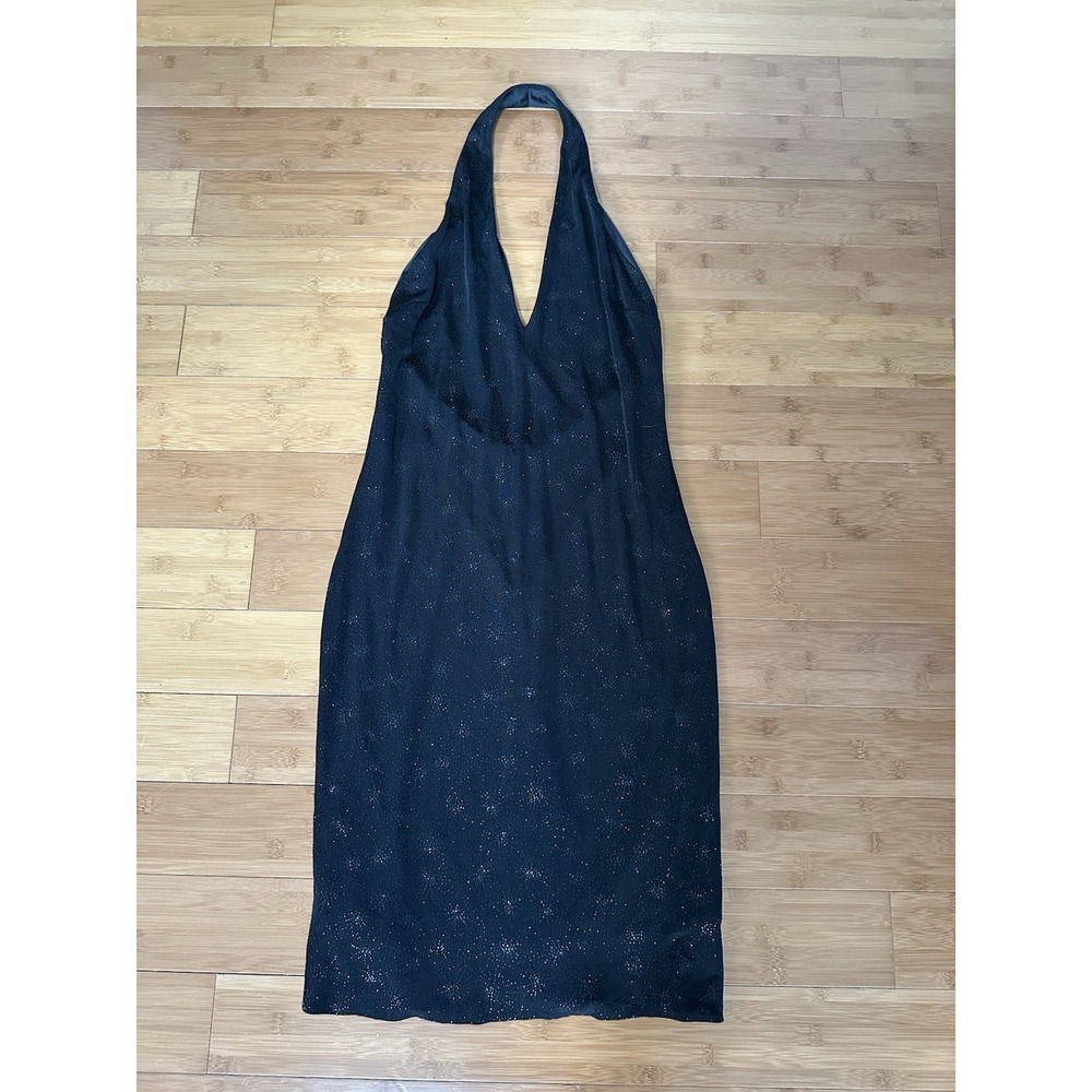 Jessica McClintock Halter Dress Womens Size L Black Millennium 2000 Sparkle